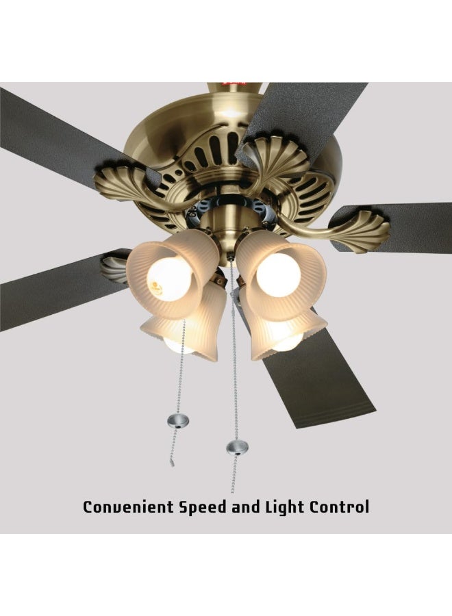 USHA Fontana Maple 1250mm ISI Ceiling Fan with Decorative Lights,BEE Star Rated,100% Copper Motor,RF Remote,High Air Speed & Delivery,2 Year Warranty,(Antique Brass Black) Pack of 1 - Image 2